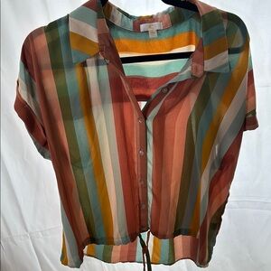 Vibrant Red and Orange Button Down Shirt